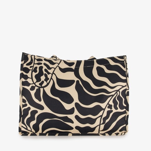 Shopper tas met print beige zwart