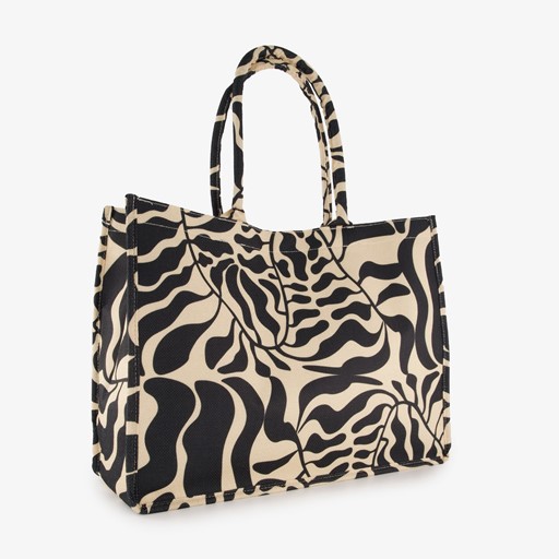 Shopper tas met print beige zwart
