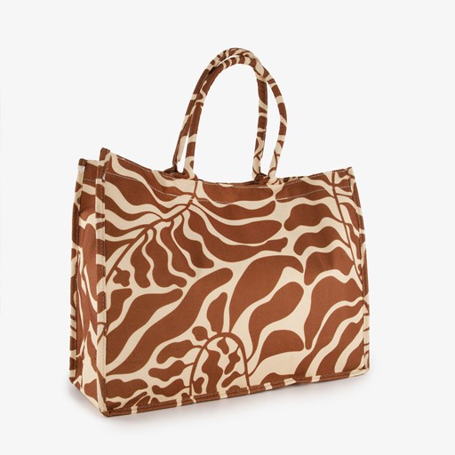 Shopper tas met print beige bruin