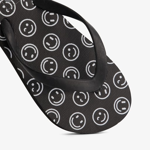 Jongens teenslippers zwart met smiley