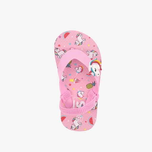 Roze meisjes teenslippers met unicorn