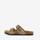 Dames bio slippers zwart met panterprint beige