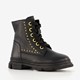 Leren meisjes veterboots met studs zwart