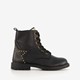 Leren meisjes veterboots met studs zwart
