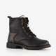 Leren meisjes veterboots met studs zwart