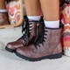 Meisjes veterboots metallic roze zwart