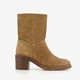 Suede dames enkellaarzen met hak camel