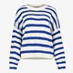 Gebreide dames trui met strepen blauw wit