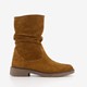 Suede dames enkellaarzen cognac