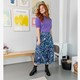 Dames midi rok met paisley print paars
