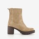 Suede dames enkellaarsjes met hak beige