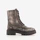 Leren dames veterboots metallic zilver