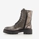 Leren dames veterboots metallic zilver