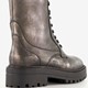 Leren dames veterboots metallic zilver