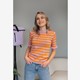 Dames trui gestreept oranje/paars