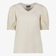 Dames T-shirt met geborduurde mouwen beige