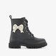 Leren meisjes veterboots met strik zwart