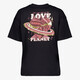 Dames T-shit met backprint zwart roze