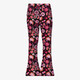 Flared meisjes broek met bloemen zwart roze