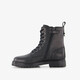 Leren meisjes veterboots met glitters op de hiel zwart