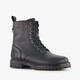 Leren meisjes veterboots met glitters op de hiel zwart