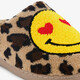 Dames pantoffels met panterprint en een smiley bruin