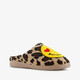 Dames pantoffels met panterprint en een smiley bruin