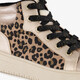Hoge meisjes sneakers met panterprint beige parelmoer