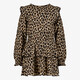 Meisjes jurk met panterprint en ruches beige