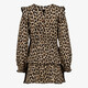 Meisjes jurk met panterprint en ruches beige