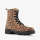 Suède meisjes veterboots met panterprint bruin