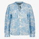 Dames blouse met print en broderie blauw wit