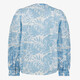 Dames blouse met print en broderie blauw wit