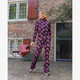 Dames flared broek bruin met bloemenprint zwart