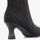 Dames glitter enkellaarsjes met hak zwart