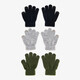 3 paar touchscreen handschoenen zwart grijs groen
