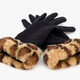 Dames handschoenen zwart met luipaardprint