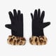 Dames handschoenen zwart met luipaardprint