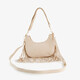 Dames schoudertas met franjes beige