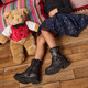 Leren meisjes biker boots met glitters zwart
