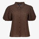 Dames broderie blouse met korte mouwen bruin