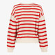 Gebreide dames trui met strepen wit rood