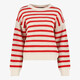 Gebreide dames trui met strepen wit rood