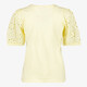 Dames T-shirt met broderie mouwen botergeel