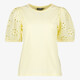 Dames T-shirt met broderie mouwen botergeel