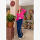 Dames wide leg broek met bies blauw
