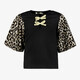 Meisjes top met panterprint mouwen zwart