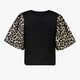 Meisjes top met panterprint mouwen zwart