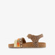 Leren meisjes sandalen met panterprint en glitters bruin