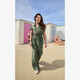 Dames crinkle jumpsuit korte mouw groen